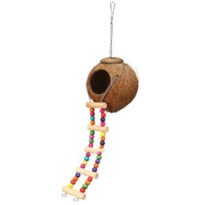 Natural Coconut Shell Bird's Nest Parrot - Unpolished Chain Ladder
