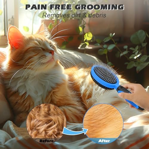 2PCS Pet Grooming Tools - Double-Sided Brush for Shedding and Bathing, Suitable for Short/Long Haired Dogs Cats and Horses, Deshedding Dog Brush, Mane & Tail Combs for Horses - Pet Supplies (Blue) - Image 14