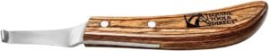 Right-Handed Farrier Hoof Knife, Curved J2 420 Magnetic Stainless Steel Blade, Ergonomic Wooden Handle, Horse Hoof Trimming Tool for Sole & Frog Paring