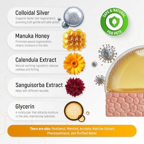 SILVER GRADE Dog Wound Care with Manuka Honey & Colloidal Silver for Scratches & Skin Irritations – Cat & Dog Hot Spot Treatment Gel Works as Honey Rapid Wound Repair for Horses – for All Pets – 2-Oz - Image 11