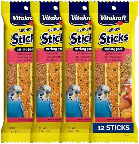 Vitakraft Crunch Sticks Parakeet Treat - Triple-Baked Millet Parakeet Treats with Natural Wood Center - Crunchy & Nutritious Bird Treat Sticks for Small Animals (12 Count, Honey, Egg, and Apple) - Image 9