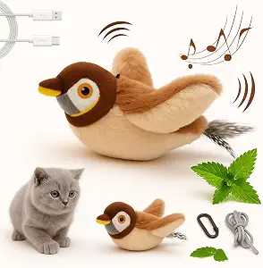 Upgraded 2.0 Flappy Bird Cat Toy ? Interactive Flapping & Chirping Bird Toy for Cats (No Flying), Indoor Cat Toy for Exercise & Play, Durable Chew Toy, Catnip Toy for Kitten or Small Dogs (Large 9x3")