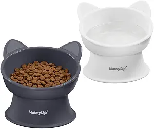 MateeyLife 2 Pack Elevated Cat Food Bowls for Indoor Cats & Kittens