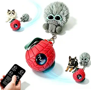 Nicoypole Intelligent Rolling Cat and Dog Automatic Toy Ball, Rechargeable Interactive Pet Electric Toy, Remote Control, LCD Screen, Built in Bird Song, Indoor Sports Pursuit and Relaxation Game (Rad)
