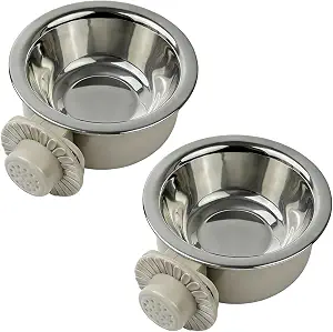 2Pcs Pets Lightweight Stainless Steel Bowl,Removable Stainless Steel Pet Hanging Food Water Feeder Bowl for Puppy Dog Cat Rabbit Ferret Bird Gunea Pigs (Gray-Small)