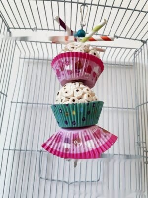 Parrot Toy Bird Edible Soft Ball Shredding Toy Relieving Boredom Chewing Bite Toy - Red And Green Paper Cups, Double Ball String
