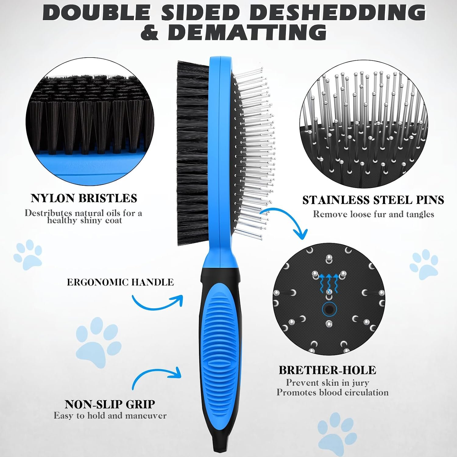 2PCS Pet Grooming Tools - Double-Sided Brush for Shedding and Bathing, Suitable for Short/Long Haired Dogs Cats and Horses, Deshedding Dog Brush, Mane & Tail Combs for Horses - Pet Supplies (Blue) - Image 7