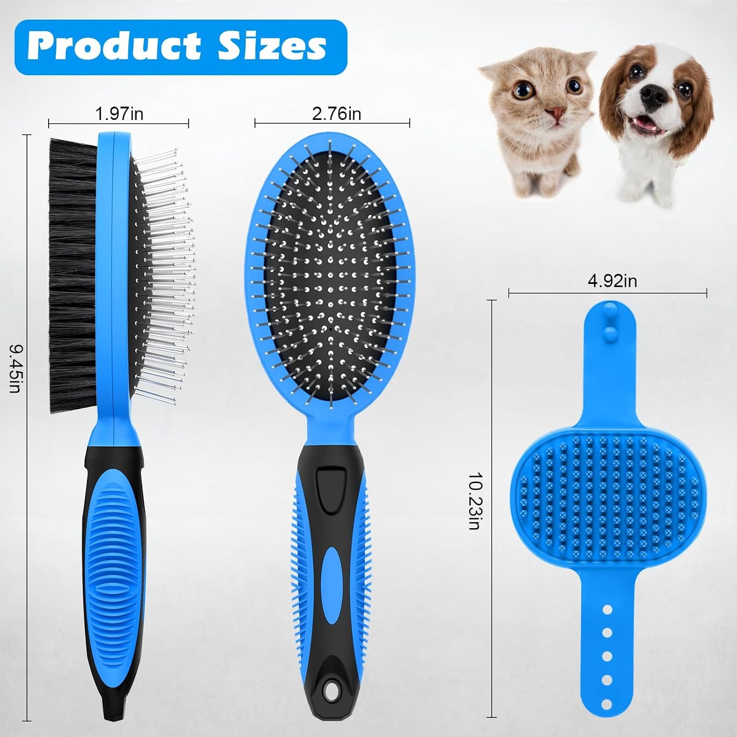 2PCS Pet Grooming Tools - Double-Sided Brush for Shedding and Bathing, Suitable for Short/Long Haired Dogs Cats and Horses, Deshedding Dog Brush, Mane & Tail Combs for Horses - Pet Supplies (Blue) - Image 8