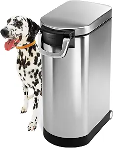 simplehuman 35 Liter, 40 lb / 18.1 kg X-Large Pet Food Storage Container for Dog Food, Cat Food, and Bird Feed, Brushed Stainless Steel