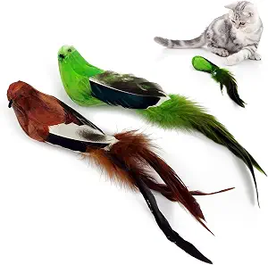 TTcat 2 Pack Realistic Bird Cat Toys, Natural Feather Simulated Bird Kitten Interactive Hunting Play Toy, Lightweight Indoor Cat Exercise Toy for Indoor Cats and Kitten.