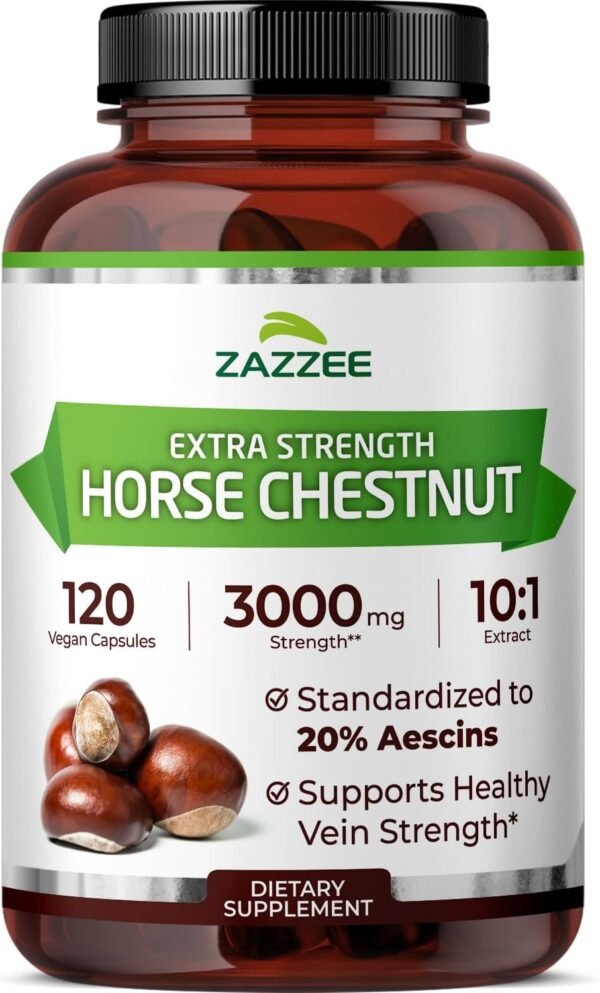 Zazzee Extra Strength Horse Chestnut 10:1 Extract, 20% Aescins, Vegan