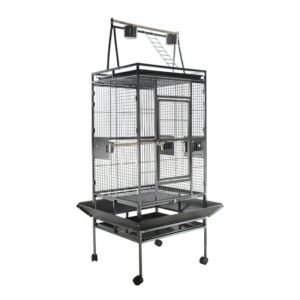 Export cross wire metal iron carbon steel medium and large station pole interactive parrot luxury villa - Silver flowers on black ground, 155x65x65CM