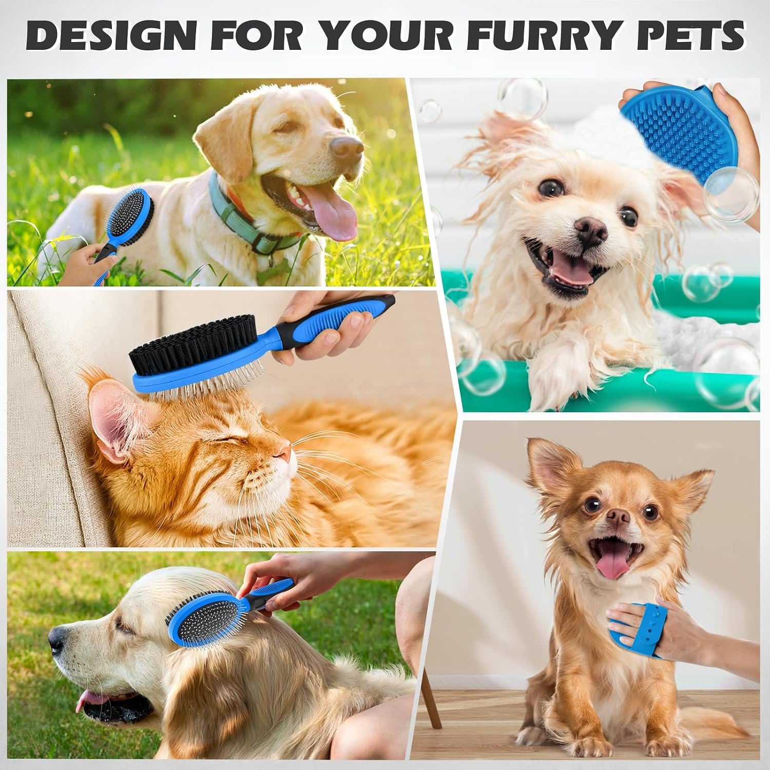2PCS Pet Grooming Tools - Double-Sided Brush for Shedding and Bathing, Suitable for Short/Long Haired Dogs Cats and Horses, Deshedding Dog Brush, Mane & Tail Combs for Horses - Pet Supplies (Blue) - Image 3