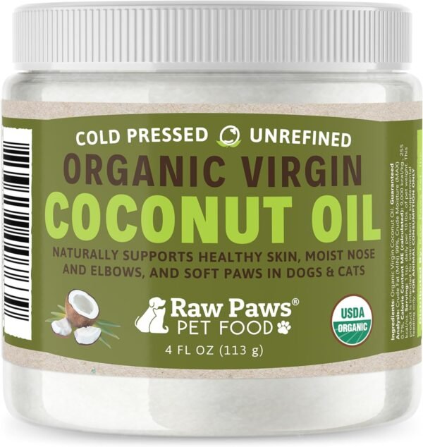 Raw Paws Virgin Organic Coconut Oil for Dogs & Cats (4-oz) - Skin & Coat