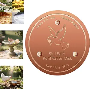 Copper Disk for birdbath, Chicken,Dogs & Cats Water Feeder, 99.9% Pure Copper Disk, Physical Safe Clean Water, Universal Fit for Outdoor Birdbaths, Pets Water Bowls,Year-Round Use (1 Pcs)