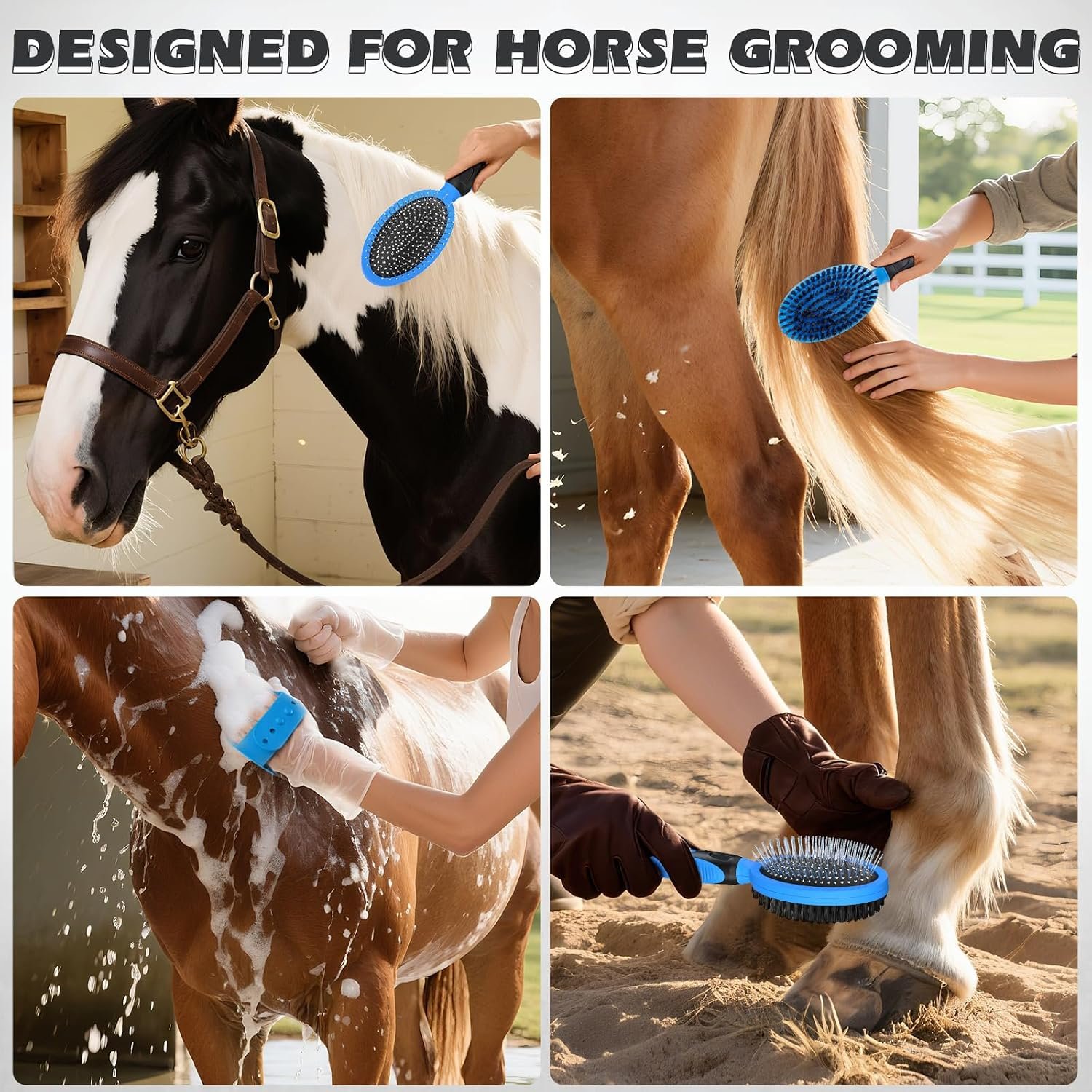 2PCS Pet Grooming Tools - Double-Sided Brush for Shedding and Bathing, Suitable for Short/Long Haired Dogs Cats and Horses, Deshedding Dog Brush, Mane & Tail Combs for Horses - Pet Supplies (Blue) - Image 2
