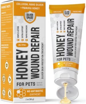 SILVER GRADE Dog Wound Care with Manuka Honey & Colloidal Silver for Scratches & Skin Irritations – Cat & Dog Hot Spot Treatment Gel Works as Honey Rapid Wound Repair for Horses – for All Pets – 2-Oz