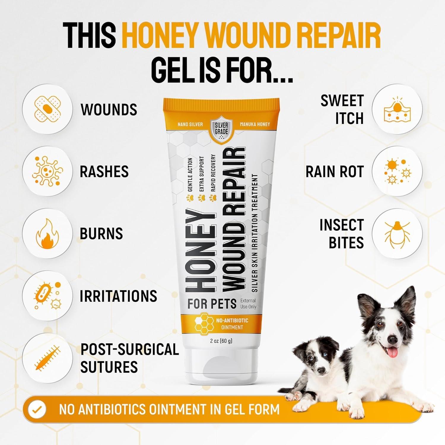 SILVER GRADE Dog Wound Care with Manuka Honey & Colloidal Silver for Scratches & Skin Irritations – Cat & Dog Hot Spot Treatment Gel Works as Honey Rapid Wound Repair for Horses – for All Pets – 2-Oz - Image 2