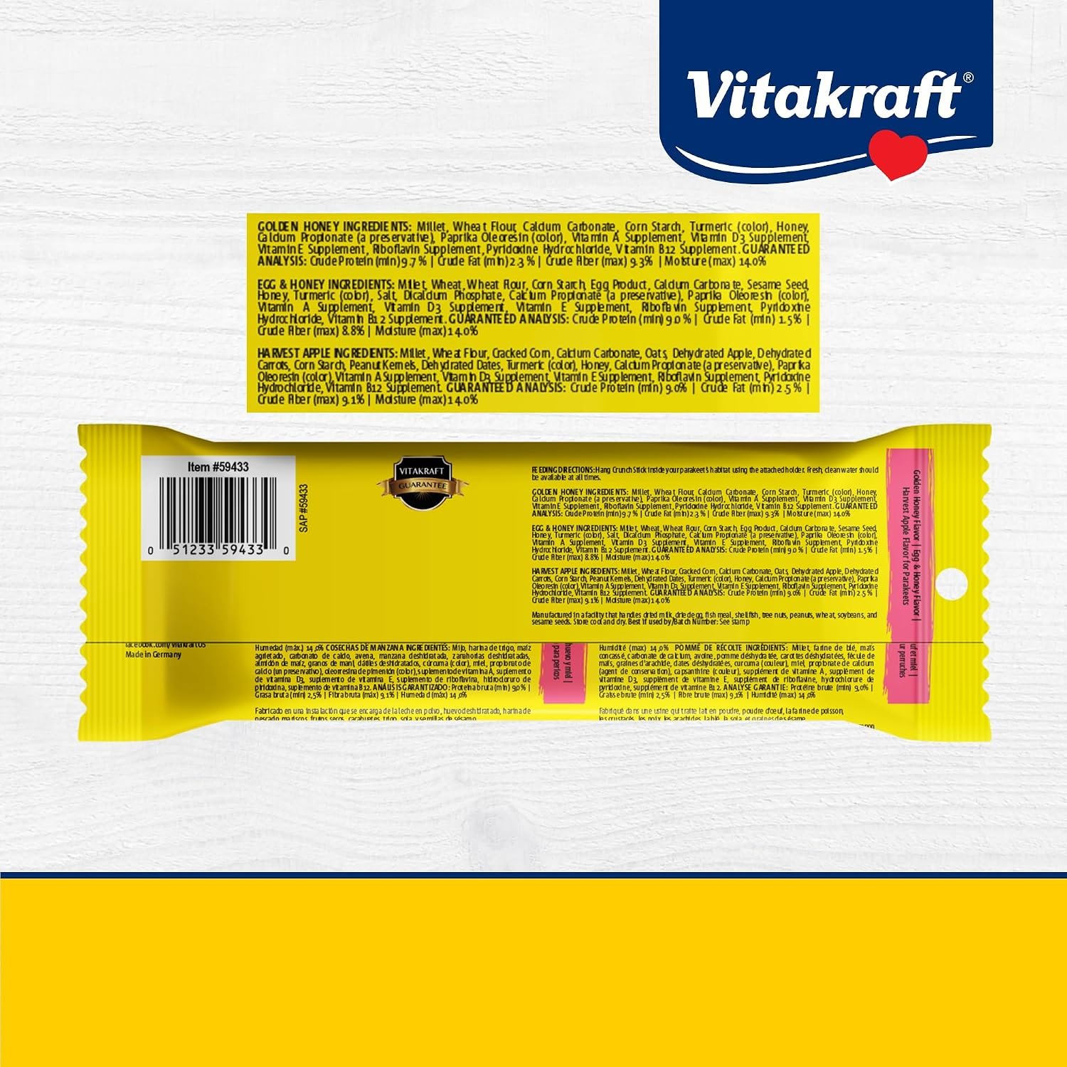 Vitakraft Crunch Sticks Parakeet Treat - Triple-Baked Millet Parakeet Treats with Natural Wood Center - Crunchy & Nutritious Bird Treat Sticks for Small Animals (12 Count, Honey, Egg, and Apple) - Image 7