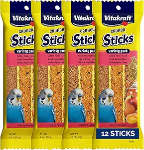 Vitakraft Crunch Sticks Parakeet Treat - Triple-Baked Millet Parakeet Treats with Natural Wood Center - Crunchy & Nutritious Bird Treat Sticks for Small Animals (12 Count, Honey, Egg, and Apple) - Image 16