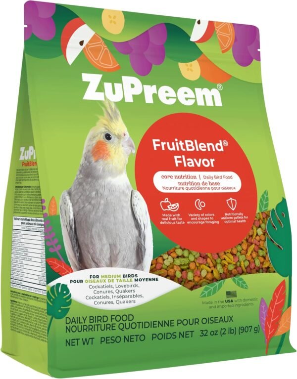 ZuPreem FruitBlend Cockatiel & Conure Food, Uniform Bird Food, M, 2 lb