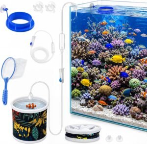 4 Pcs Aquarium Drip Acclimation Kit, Collapsible Bucket, Net, Feeding Ring