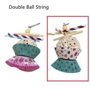 Parrot Toy Bird Edible Soft Ball Shredding Toy Relieving Boredom Chewing Bite Toy - White Green Paper Cups, Double Ball String